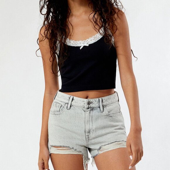 PacSun | Eco Ripped Jean Shorts High Waisted Festival Light Wash, size 28 - Picture 1 of 11